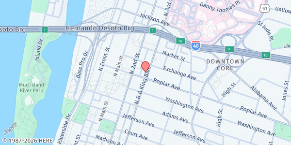 Map showing First Presbyterian Church at 166 Poplar Ave., Memphis, TN