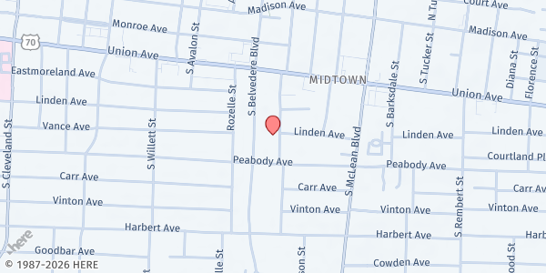 Map showing Grace-St. Luke's Episcopal Church at 1720 Peabody Ave., Memphis, TN