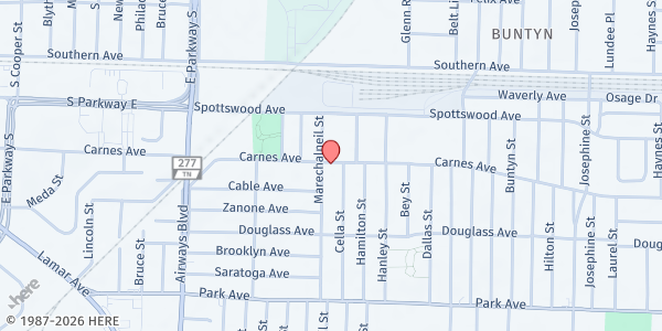 Map showing Landmark Food Pantry - Outreach Center at 2489 Carnes Avenue, Memphis, TN