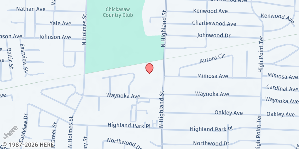 Map showing Memphis Dream Center at 255 N. Highland St., Memphis, TN