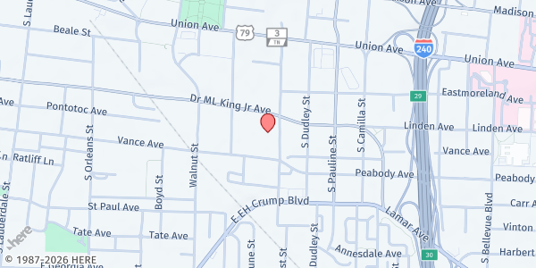 Map showing MIFA Food Pantry Vouchers Office at 910 Vance Avenue, Memphis, TN