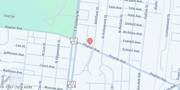 Map showing Mission Possible Christian Outreach Service Mission at 2400 Poplar Ave., Memphis, TN