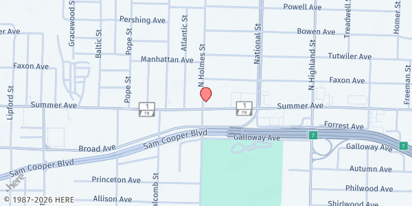 Map showing New Tyler AME Church at 3300 Summer Ave., Memphis, TN