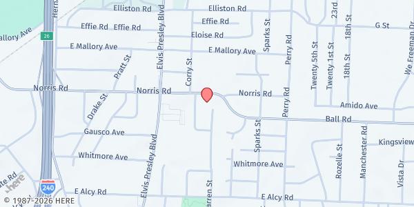 Map showing Norris Ave Missionary Baptist Church Food Pantry at 1423 Norris Ave., Memphis, TN