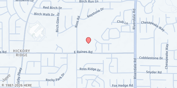 Map showing Rock Nation Church at 6720 E. Raines Rd., Memphis, TN