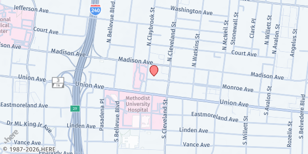 Map showing Society of St. Vincent de Paul - Memphis at 1306 Monroe Ave., Memphis, TN