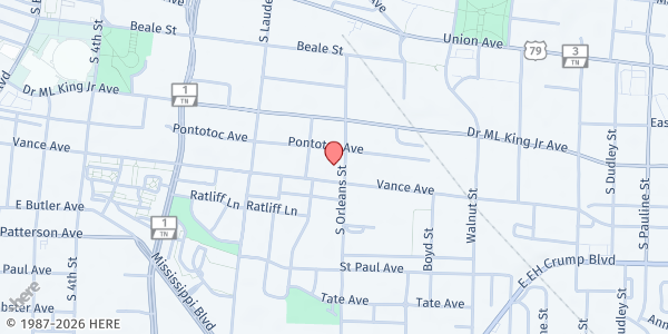 Map showing St. John Baptist Church at 640 Vance Ave., Memphis, TN