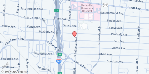 Map showing St. John's UMC - MIFA at 1207 Peabody Avenue, Memphis, TN
