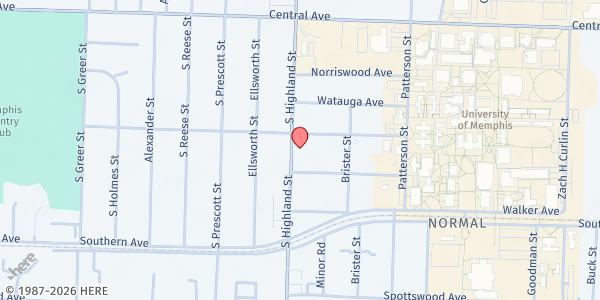 Map showing St. Luke's United Methodist Church at 480 S Highland, Memphis, TN