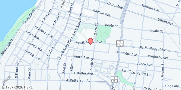Map showing St. Patrick's Catholic Church at 287 S. 4th St., Memphis, TN