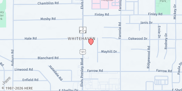 Map showing Trinity Community Coalition Outreach at 4466 Elvis Presley Blvd. Suite 260, Memphis, TN