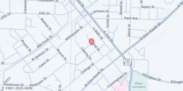 Map showing Milan Mustard Seed at 2027 Second St., Milan, TN