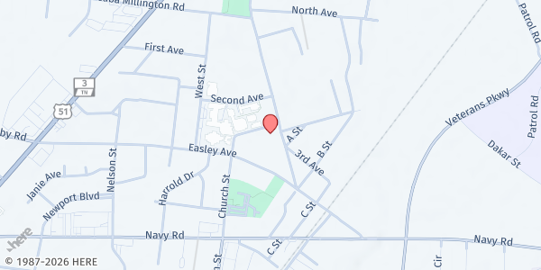 Map showing Millington First United Methodist Church at 8029 Wilkinsville Rd., Millington, TN