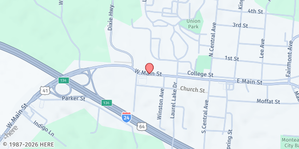 Map showing Morton Memorial UMC at 330 W Main Street, Monteagle, TN