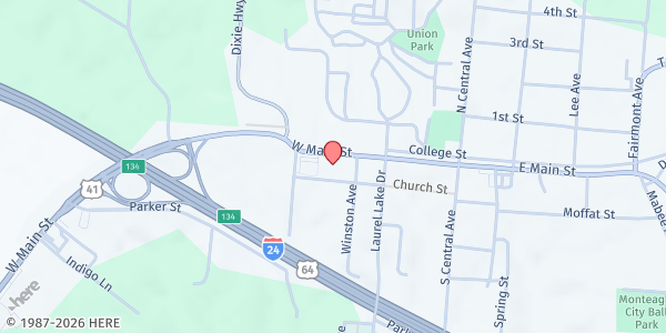 Map showing Morton Memorial United Methodist Church Food Ministry at 322 W Main St, Monteagle, TN