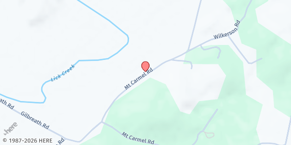 Map showing Lick Creek Valley House of Prayer at 2515 Mt Carmel Rd, Mosheim, TN