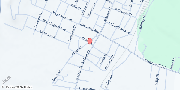 Map showing Faithworks - First UMC at 202 S. Main St., Mount Pleasant, TN