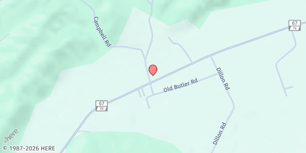 Map showing Bethany Baptist Church at 5950 Hwy 67 W, Mountain City, TN