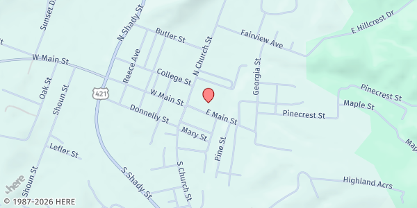 Map showing Food Stamp Program - Mountain City at 150 E Main St, Mountain City, TN