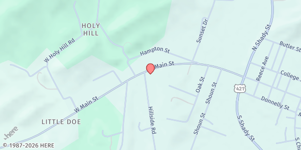 Map showing Helping Others of Johnson County TN - Main Location at 1017 W. Main St, Mountain City, TN