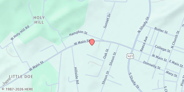 Map showing St Anthony Catholic Church at 833 W Main St, Mountain City, TN