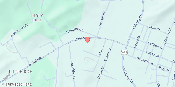 Map showing St Anthony of Padua at 833 W. Main Street, Mountain City, TN
