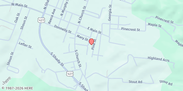 Map showing Worley Hall VFW Post 6908 at 179 Depot St, Mountain City, TN
