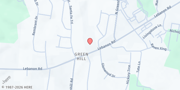 Map showing Green Hill Church at 13251 Lebanon Rd., Mt. Juliet, TN