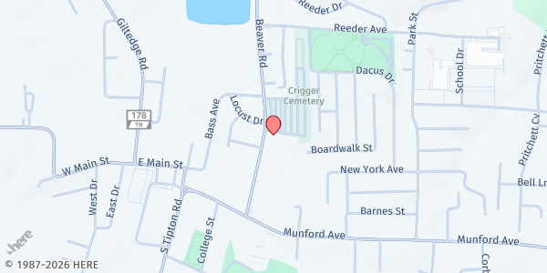 Map showing River of Life Assembly of God at 220 Beaver Road, Munford, TN