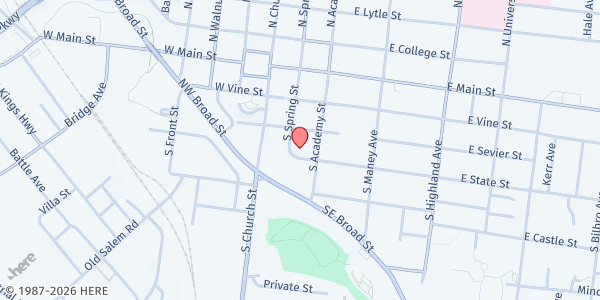 Map showing Greenhouse Ministries at 309 S Spring Street, Murfreesboro, TN