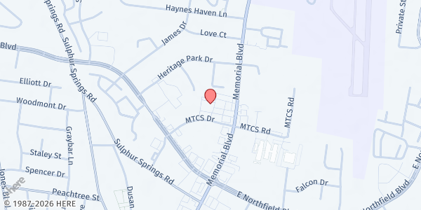 Map showing Nourish Food Bank - Murfreesboro at 1809 Memorial Blvd, Murfreesboro, TN