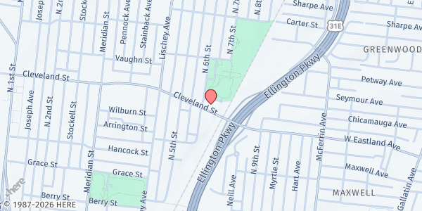 Map showing Cleveland Street Baptist at 608 Cleveland St., Nashville-Davidson, TN