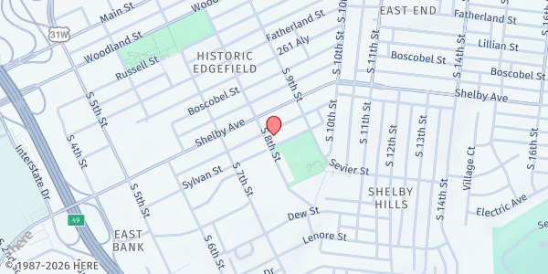 Map showing Community Care Fellowship at 511 South 8th Street, Nashville-Davidson, TN