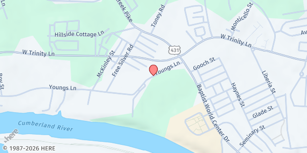 Map showing Connect Us Outreach Ministry - Main Location at 804 Youngs Lane, Nashville-Davidson, TN