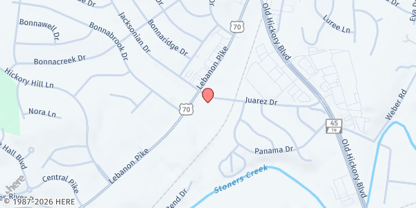 Map showing Hermitage Hills Baptist Church - Radical Hearts at 3475 Lebanon Road, Nashville-Davidson, TN