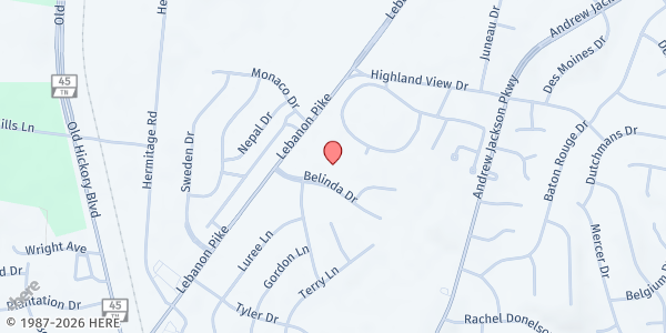 Map showing Hermitage UMC at 205 Belinda Drive, Nashville-Davidson, TN