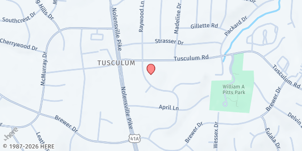Map showing Hillcrest UMC at 5112 Raywood Lane, Nashville-Davidson, TN