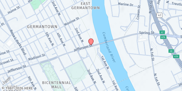 Map showing Jefferson Street Bridge at Jefferson Street Bridge, Nashville-Davidson, TN