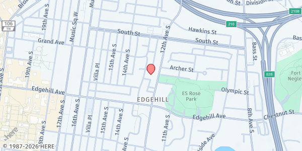 Map showing Kayne Ave. Baptist at 1025 12th Avenue S., Nashville-Davidson, TN