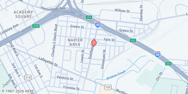 Map showing Napier Community Center at 73 Fairfield Ave., Nashville-Davidson, TN