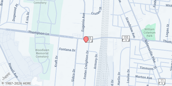 Map showing Nashville CARES Food Pantry at 633 Thompson Lane, Nashville-Davidson, TN