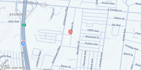 Map showing Nashville Outreach Ministries at 1513 Dickerson Pike, Nashville-Davidson, TN