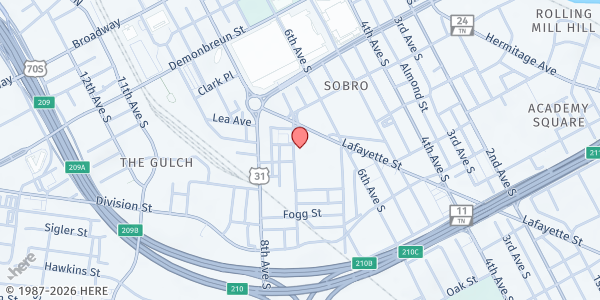 Map showing Nashville Rescue Mission - Lafayette Street at 639 Lafayette Street, Nashville-Davidson, TN