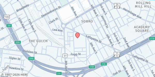 Map showing Nashville Rescue Mission Men's Campus at 639 Lafayette Street, Nashville-Davidson, TN