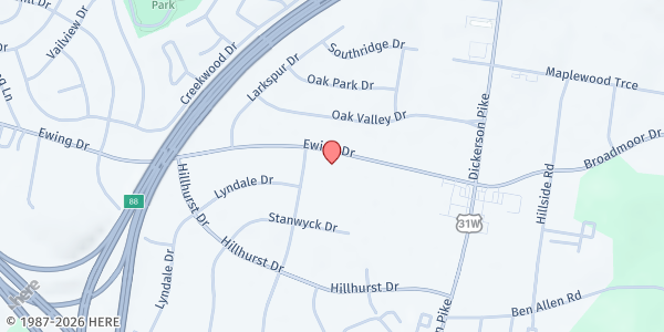 Map showing Olivet Missionary Baptist Church at 144 Ewing Dr., Nashville-Davidson, TN
