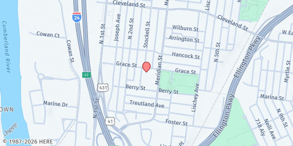 Map showing Salvation Army - Magness Potter Center at 611 Stockell Street, Nashville-Davidson, TN