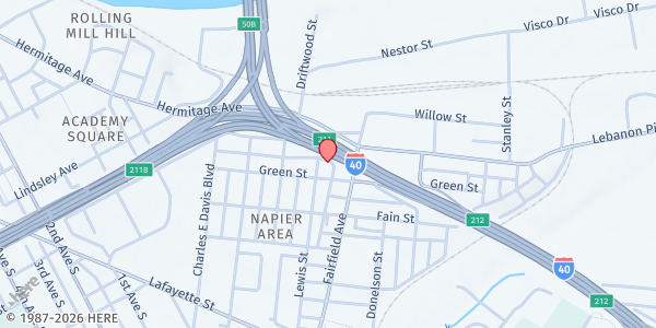 Map showing St. Luke Primitive Baptist Church at 135 Lewis Street, Nashville-Davidson, TN