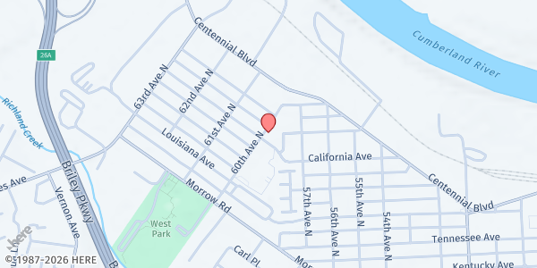 Map showing The Nashville Food Project at 5904 California Ave., Nashville-Davidson, TN