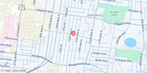 Map showing Watson Grove Missionary Baptist Church at 1415 Horton Ave, Nashville-Davidson, TN