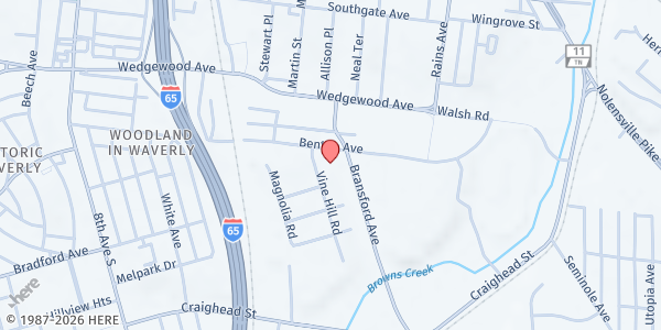 Map showing Connect Us Health - Vine Hill at 601 Benton Avenue, Nashville, TN
